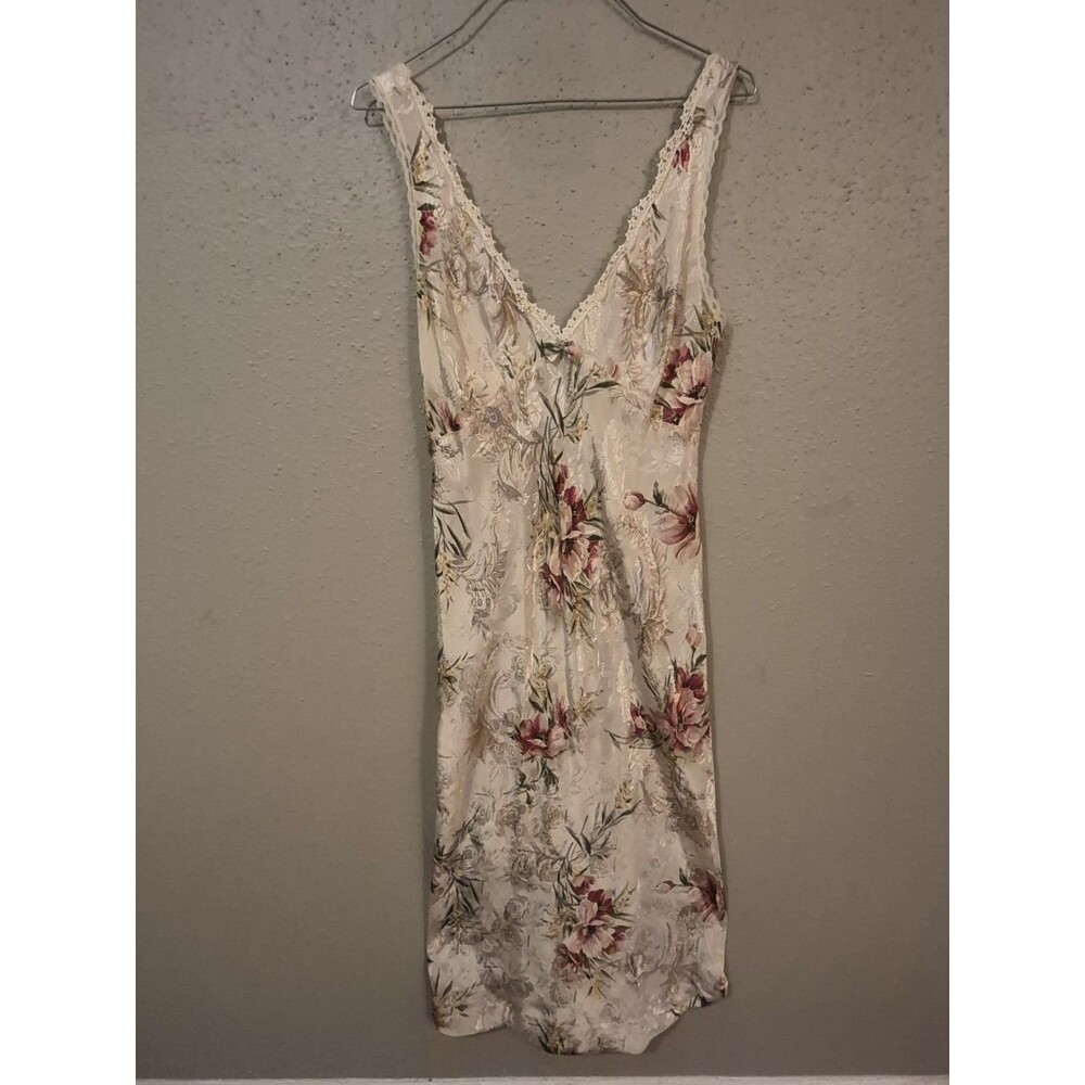 VTG 90s Y2K California Dynasty Floral Lace Negligee Chemise Slip Dress M USA